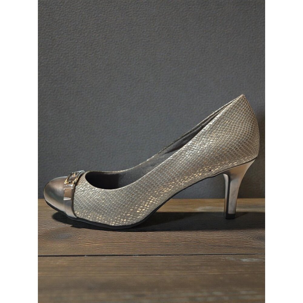 LIfestride Flex Metallic Kitten Heel Pumps Womens Size 7.5 Faux Leather Snakeski